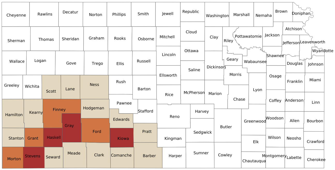 Kansas Measles Outbreaks by County Map